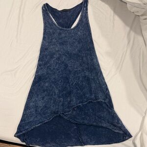 Women's Anthro Washed Navy Racerback Tank Top with Layered Hem and Open Back